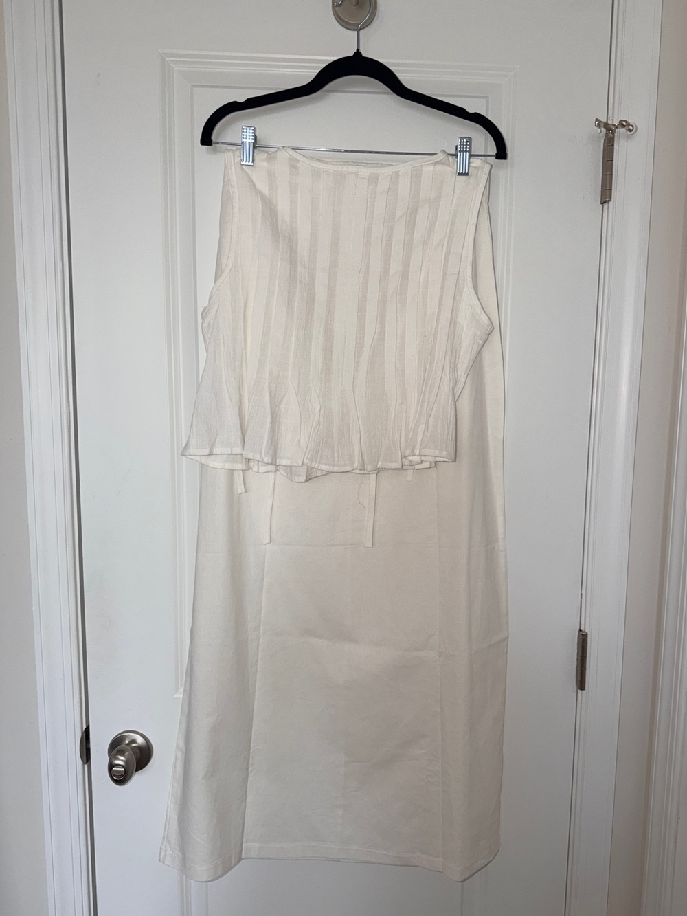 White Two-Piece Dress Set - Sleeveless Pintuck Layered Top & Skirt